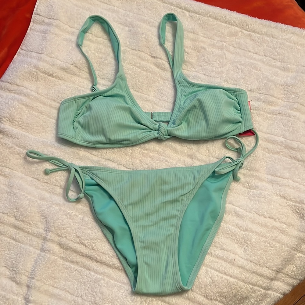 NWT 2pc mint green top & side tie bikini bottom by exhilaration in 2 diff sizes